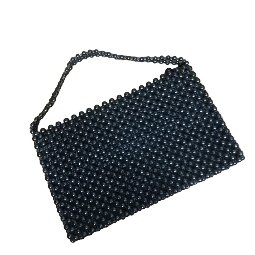 Vintage Mid Century MOD Authentic Bead Bag Formal Large Black Bag by Josef Japan
